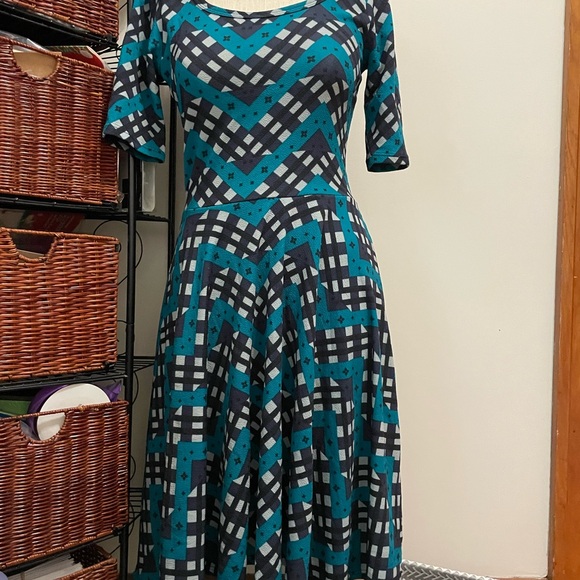 LuLaRoe Dresses & Skirts - LuLaRoe Blue and Black Fit and Flare Midi Dress Nicole